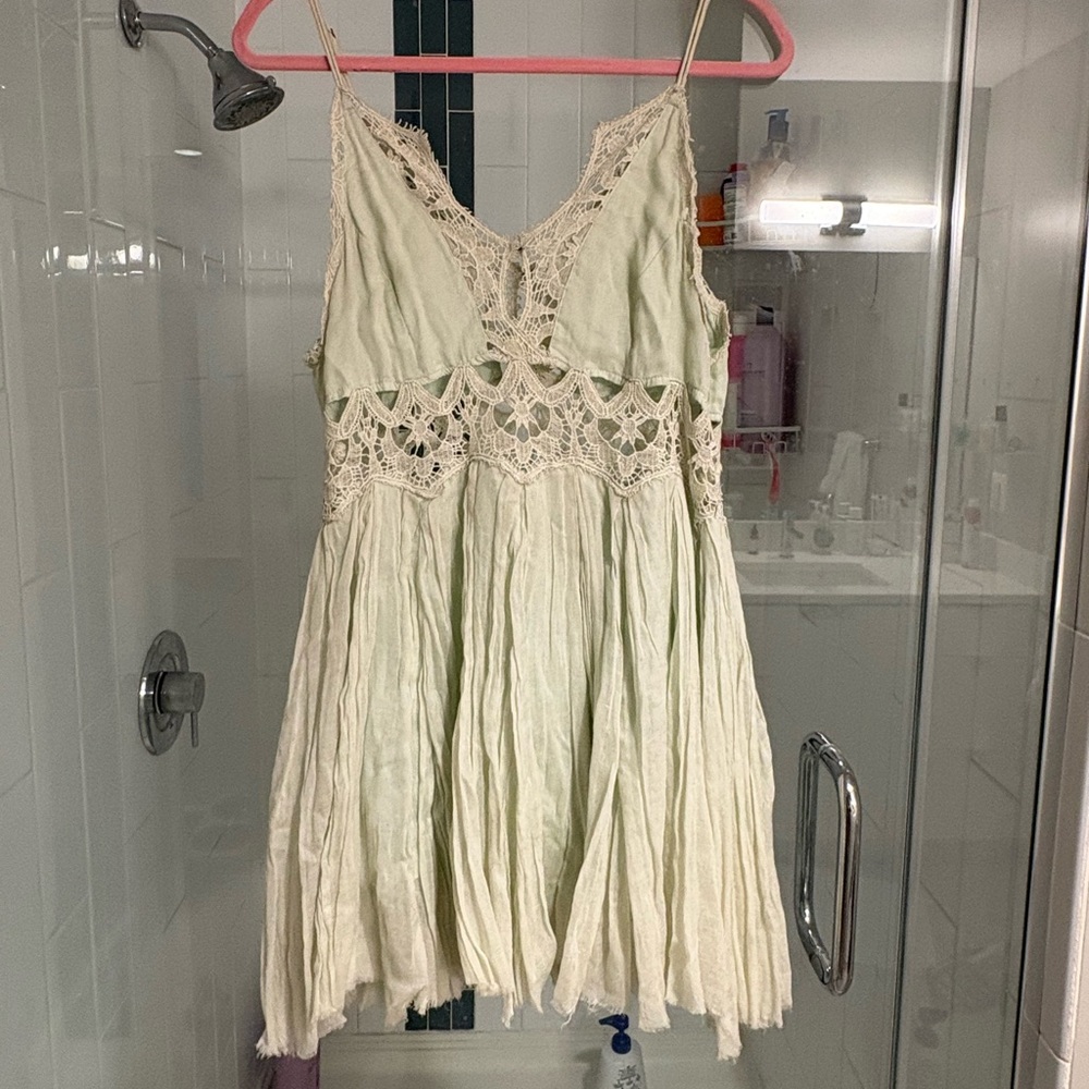 Free People Light Green and Cream Mini Dress